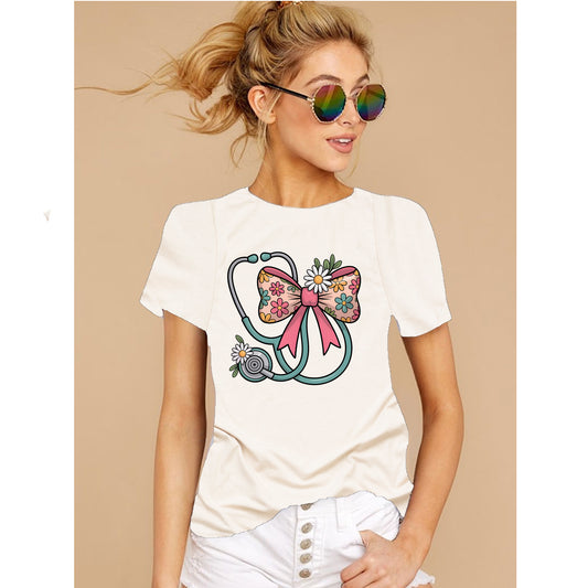 Floral Stethoscope Bow Nurse Shirt – Cute RN Gift Tee