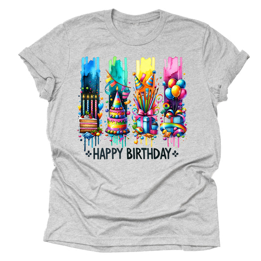 Happy Birthday Shirt with Unique Brush Stroke Design