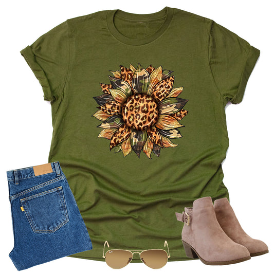 Autumn Camo Sunflower T-Shirt with Cute Graphic Design