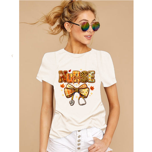 Fall Nurse Shirt – Autumn Bow Tee for Healthcare Workers