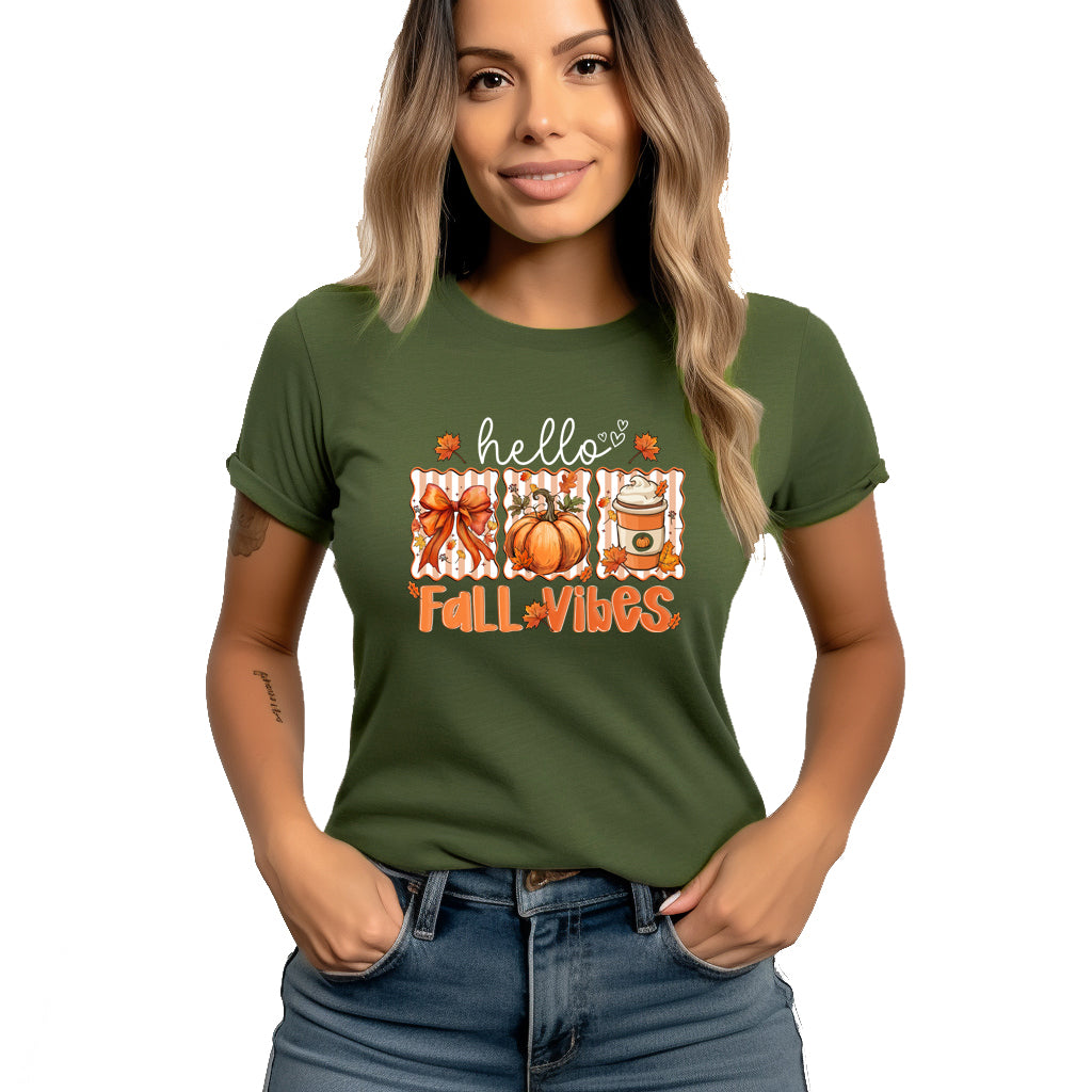Cozy Fall Vibes coffee cute bow autumn printed graphic shirt tee