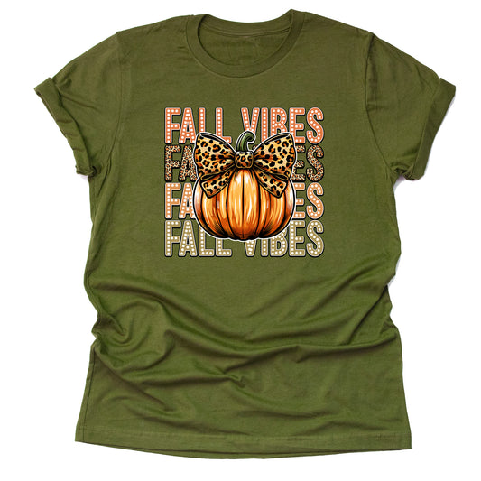 Fall Vibes Leopard Pumpkin T-Shirt Cute Casual Tee