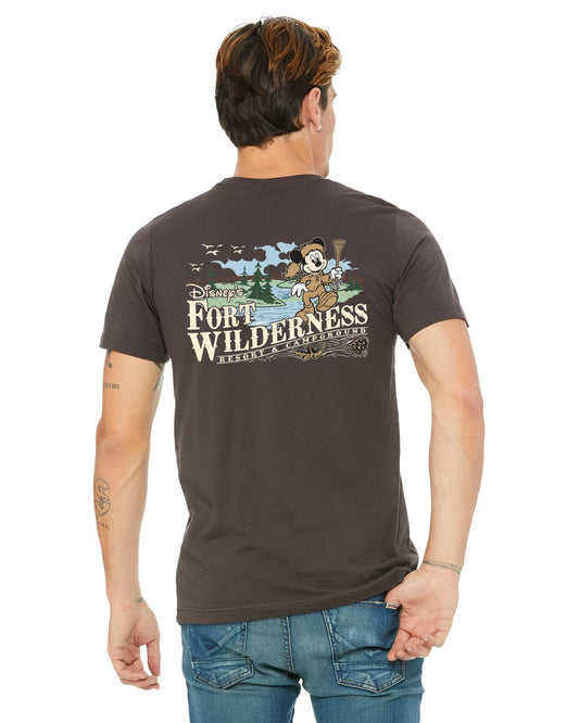 Brown wilderness adventure graphic shirt with vintage outdoor design for nature lovers