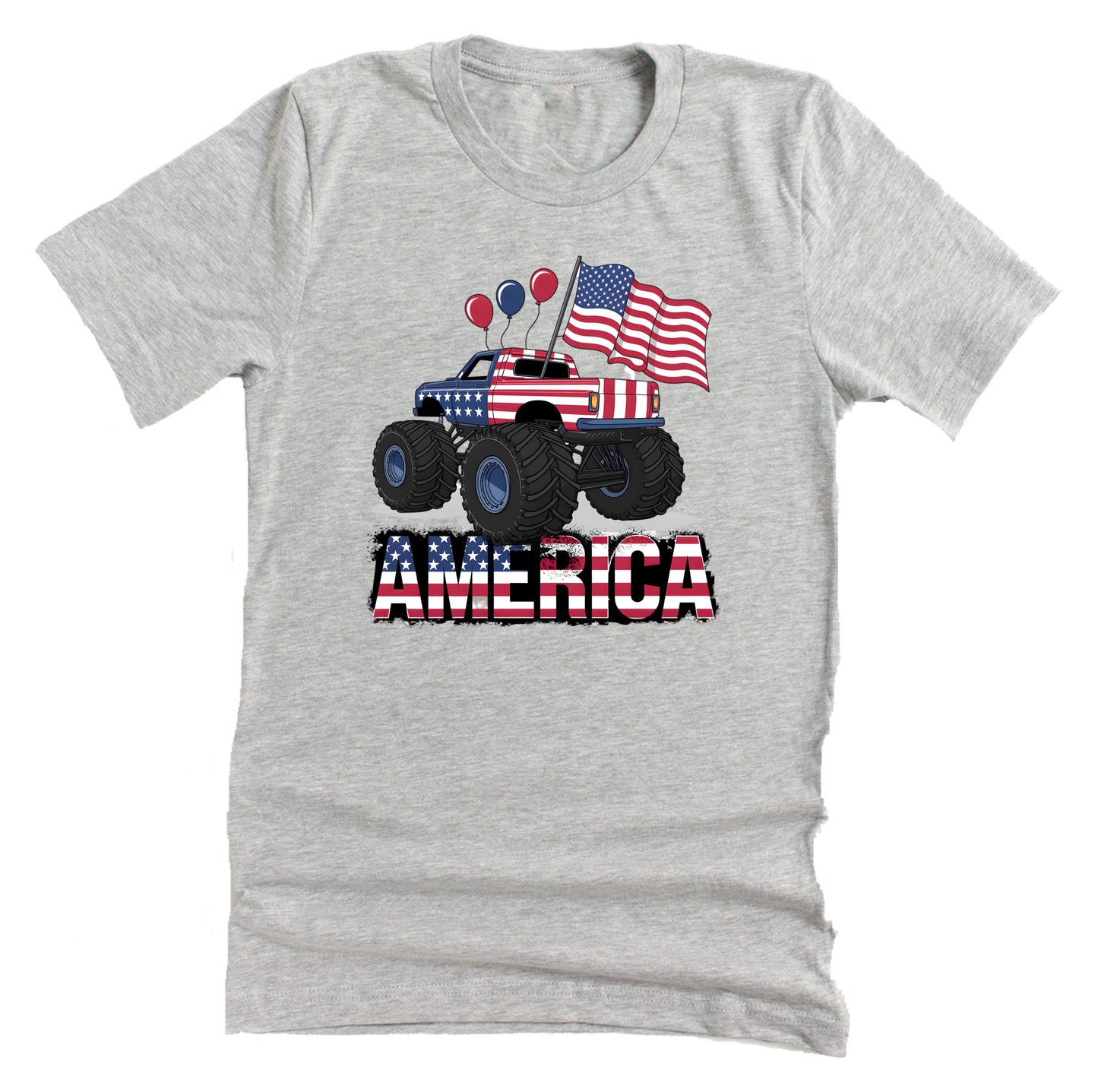 4th of July America monster truck American flag printed graphic tee shirt
