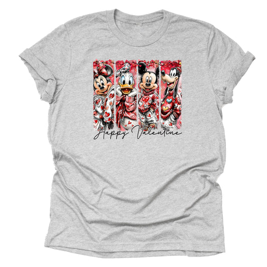 grey printed Mickey Happy Valentine hand drawn graphic tee with brush stroke design