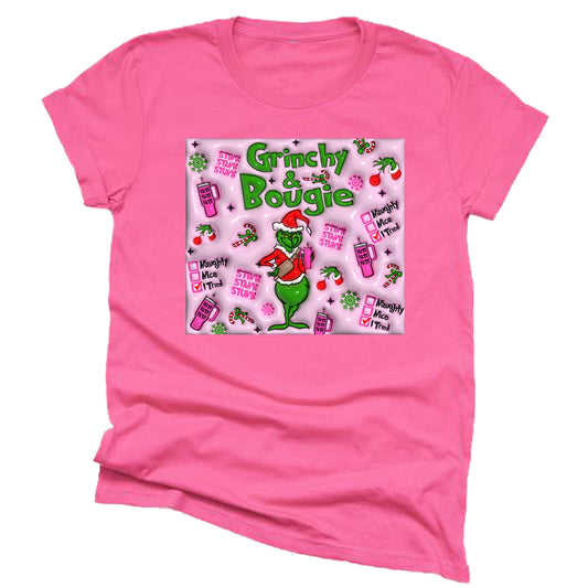 Grinch and Bougie Christmas Casual Short Sleeve Shirt