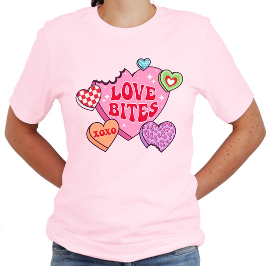Love Bites Valentine Candy Graphic Casual Shirt