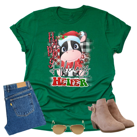 Happy Holiday Heifer Shirt - Cute Festive Graphic Tee