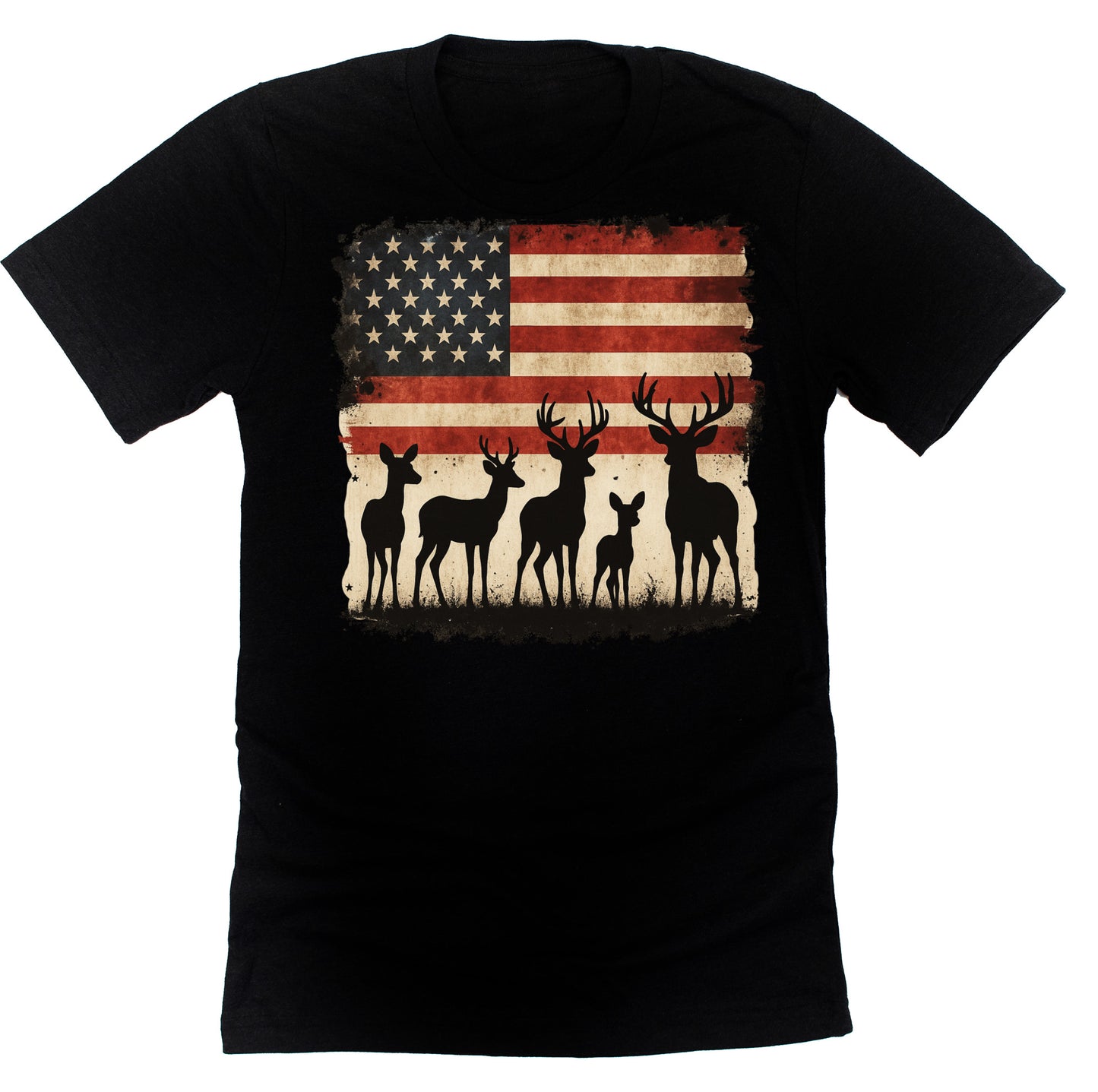 Patriotic deer American flag printed graphic tee shirt