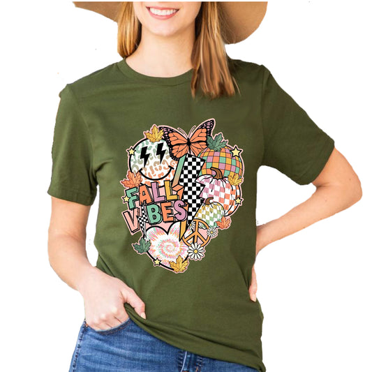 Retro Fall Smile Face Pumpkin Shirt - Casual Autumn Tee