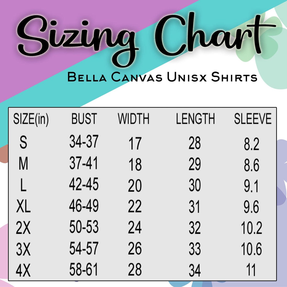 Bella Canvas Size Chart