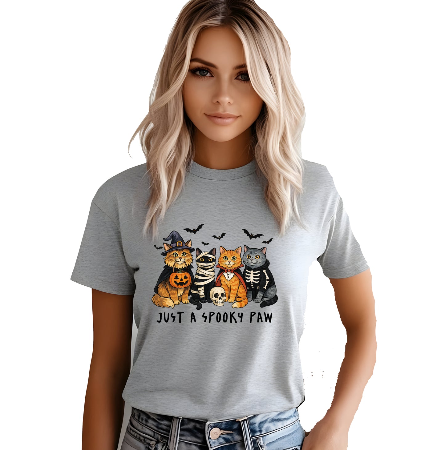 Spooky Paws cute cats costumes Halloween printed graphic shirt tee