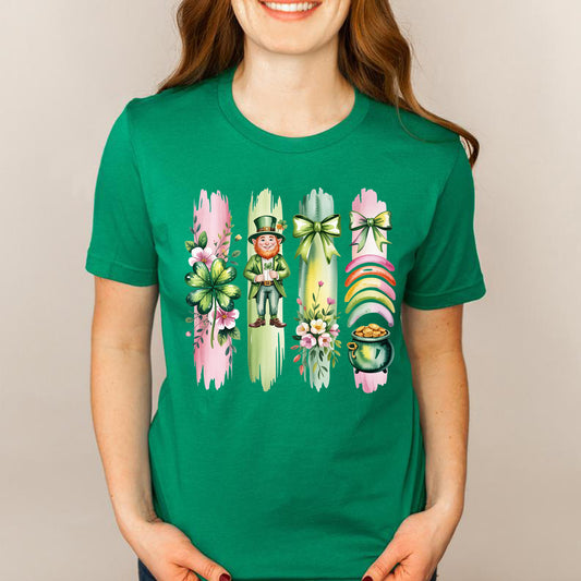 St Patrick’s Day leprechaun printed shirt with shamrock rainbow and pot of gold graphic
