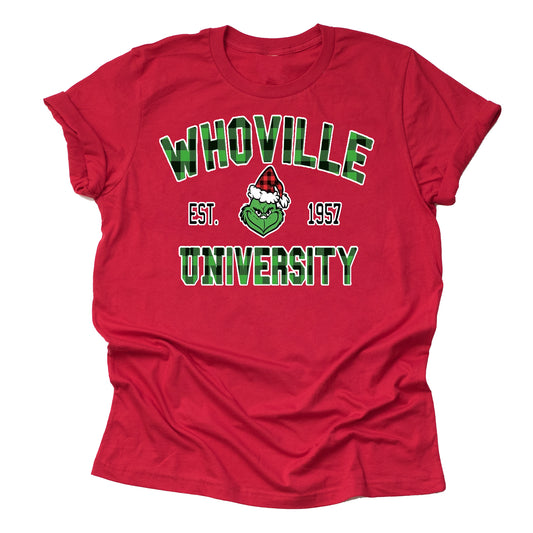 Whoville University Grinch Christmas Shirt Short Sleeve
