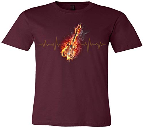 Flaming Guitar T-Shirt with Heartbeat Pulse Design