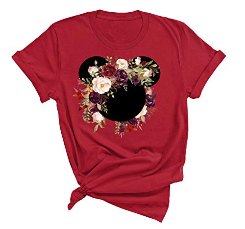 Burgundy Floral Mickey Shirt for Women β Stylish Graphic Tee