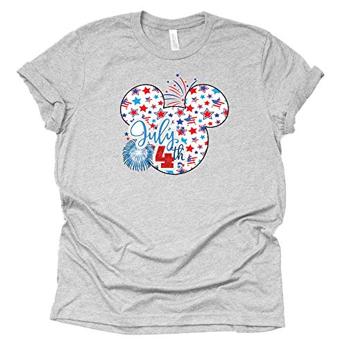 A gray t-shirt with a graphic of Mickey Mouse and the American flag on it, celebrating July 4th.