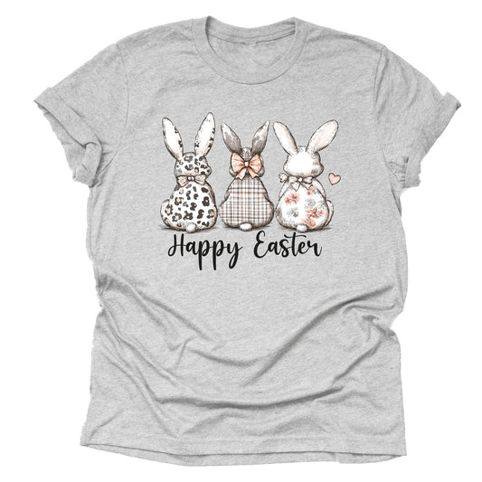 Happy Easter Bunnies Graphic T-Shirt Casual Short Sleeve