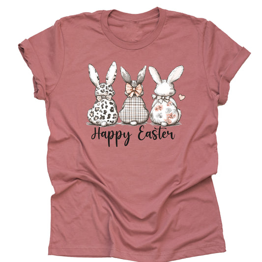 Happy Easter Bunnies Graphic T-Shirt Casual Short Sleeve