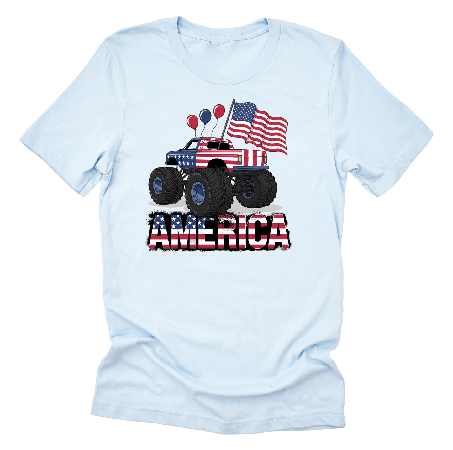 4th of July America monster truck American flag printed graphic tee shirt