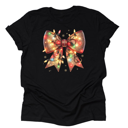 Christmas Lights Bow Short Sleeve Casual Shirt