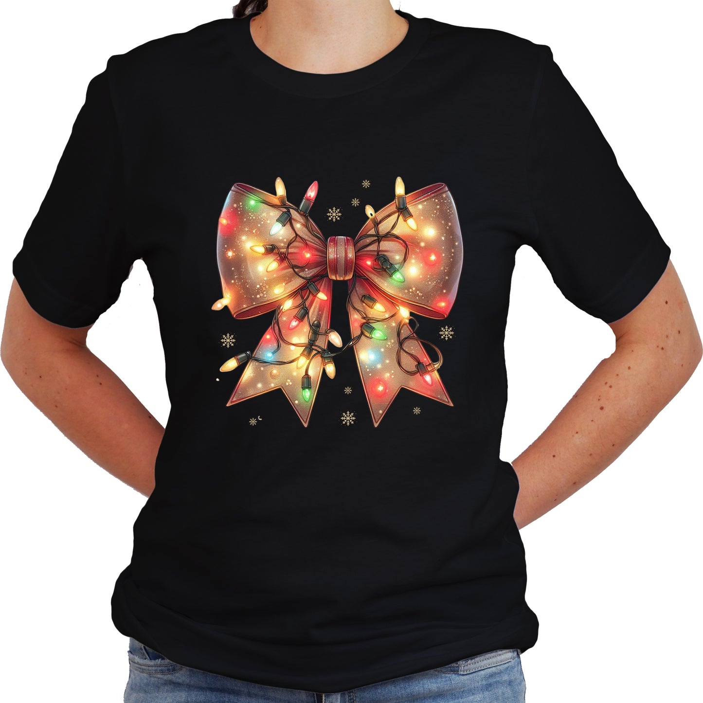 Christmas Lights Bow Short Sleeve Casual Shirt