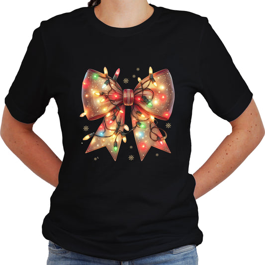 Christmas Lights Bow Short Sleeve Casual Shirt