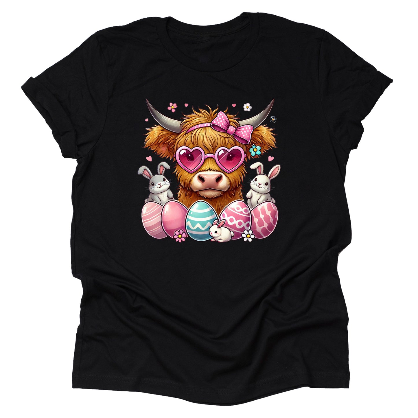 Easter Highland Cow Shirt with Cute Easter Eggs