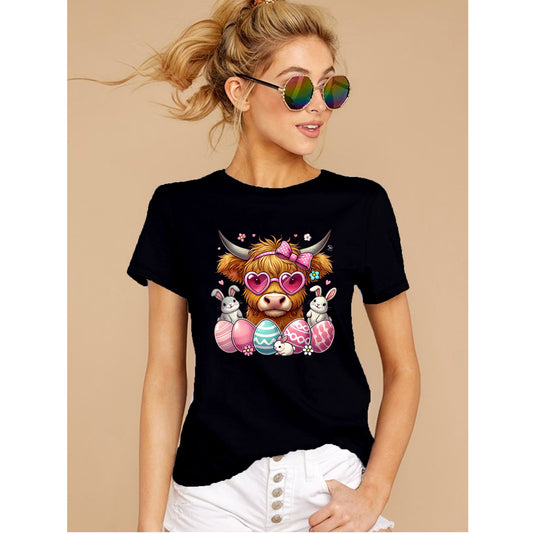 Easter Highland Cow Shirt with Cute Easter Eggs