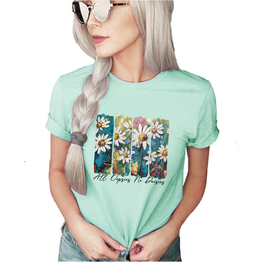 Cute Flower Graphic Loose T-Shirt - All Oopsies No Daisies