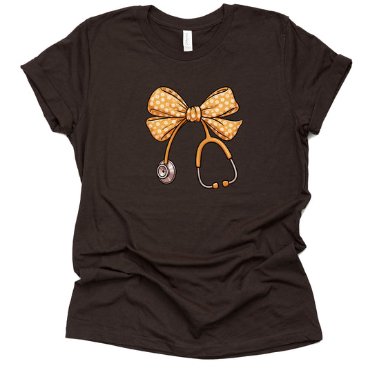 Cute autumn nurse shirt featuring a bow and stethoscope design, fall themed healthcare t-shirt for nurses and RN gift