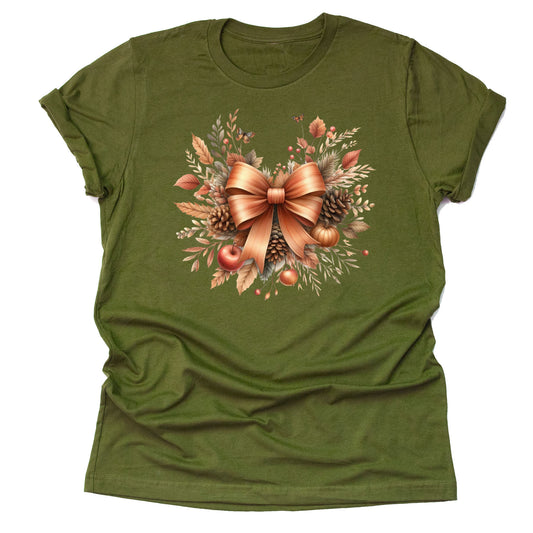Autumn Bow T-Shirt Casual Short Sleeve for Fall | Amazing Retro