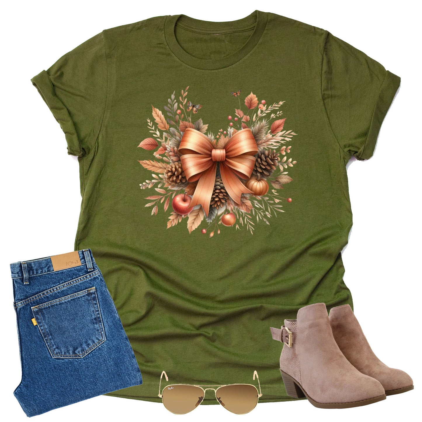Autumn Bow T-Shirt Casual Short Sleeve for Fall | Amazing Retro