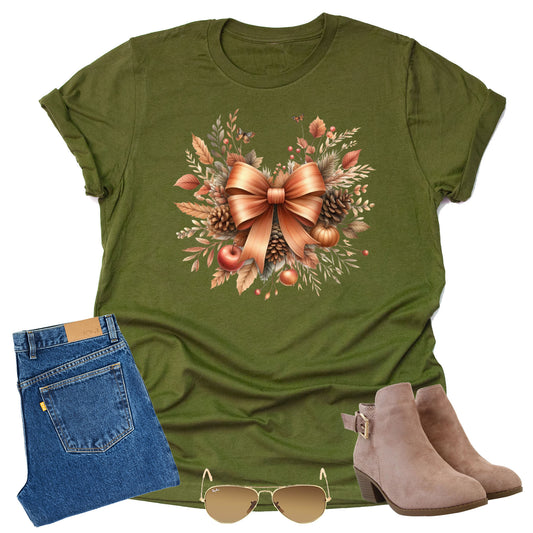 Autumn Bow T-Shirt Casual Short Sleeve for Fall | Amazing Retro