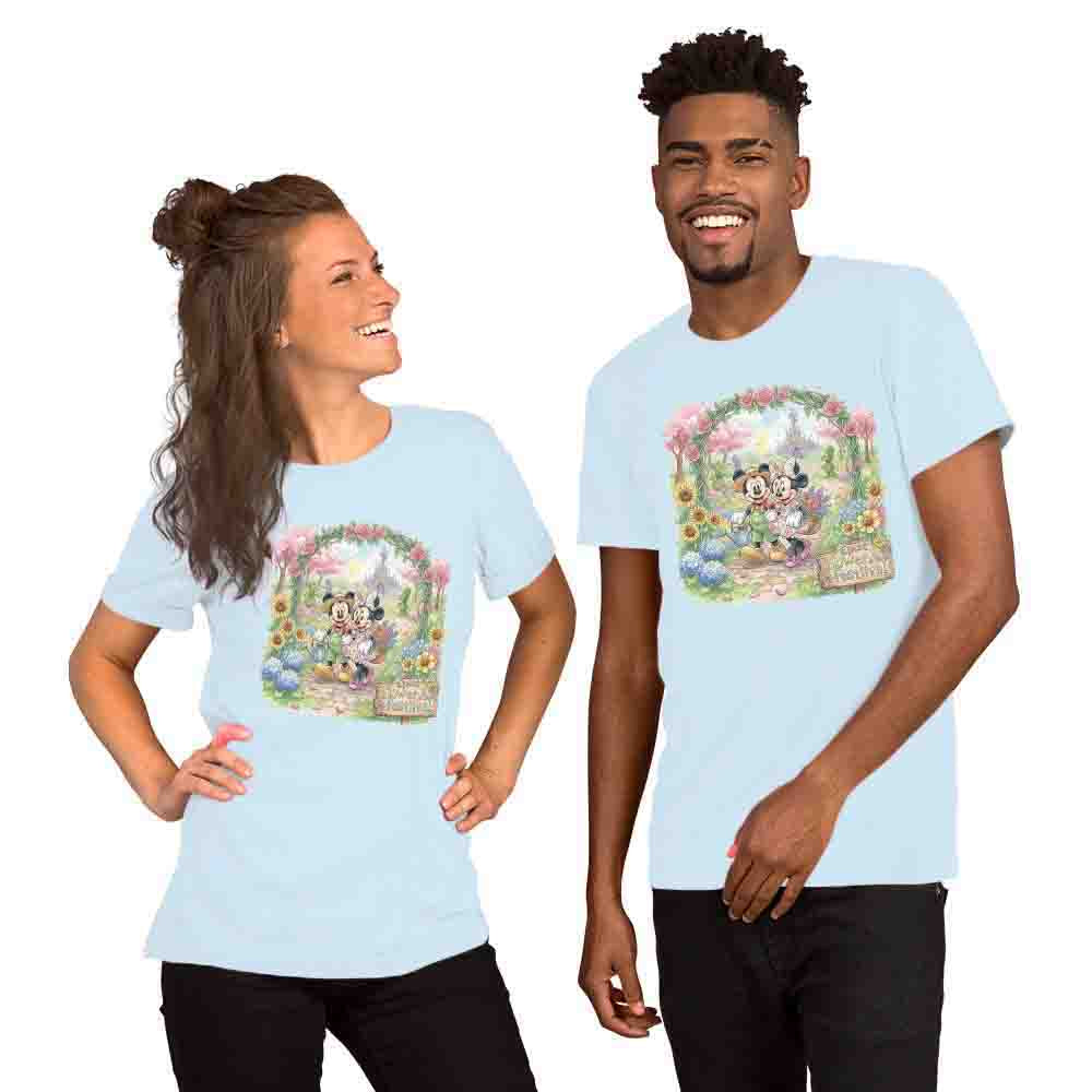 Baby blue EPCOT Flower and Garden Festival graphic tee with floral theme park design