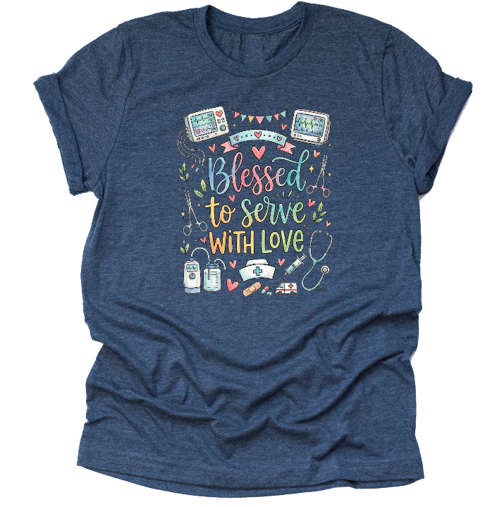 Blue blessed to serve nurse shirt for RN nurses and healthcare workers