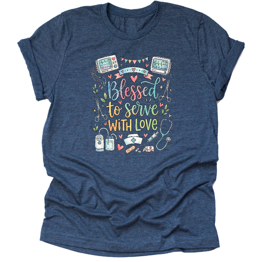 Blue blessed to serve nurse shirt for RN nurses and healthcare workers