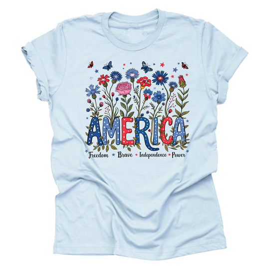 Patriotic 1776 bow American flag printed graphic tee shirt