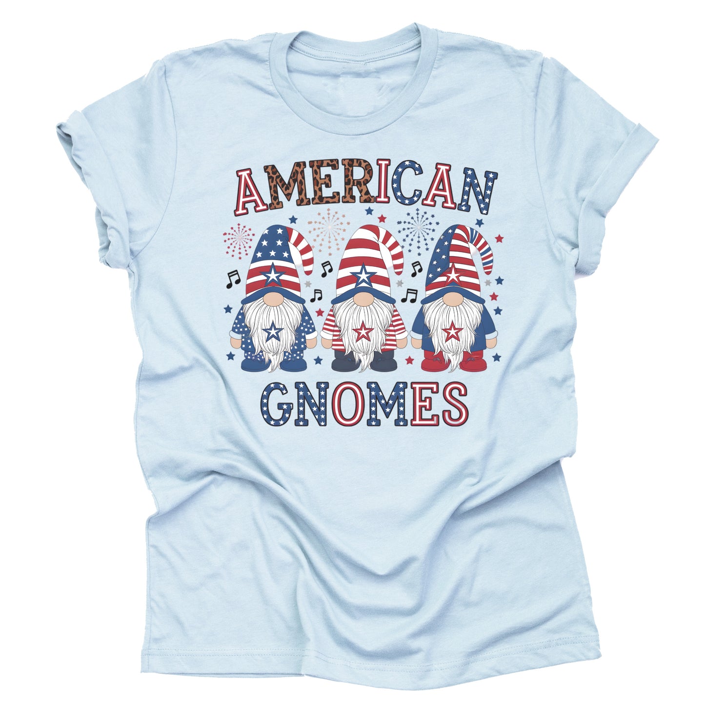 Patriotic USA gnomes American flag printed graphic tee shirt