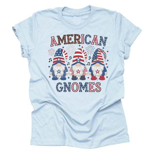 Patriotic USA gnomes American flag printed graphic tee shirt