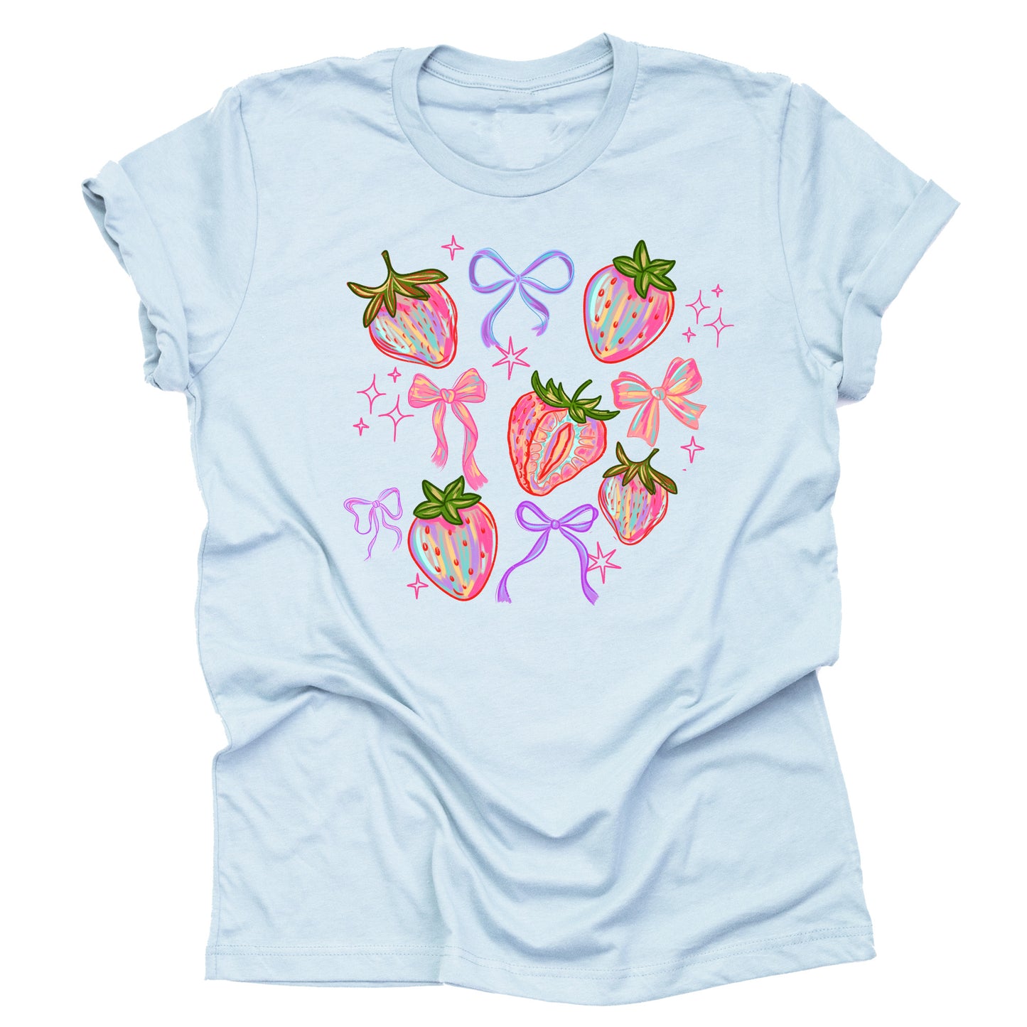 Strawberry Coquette Bow Short Sleeve Casual T-Shirt