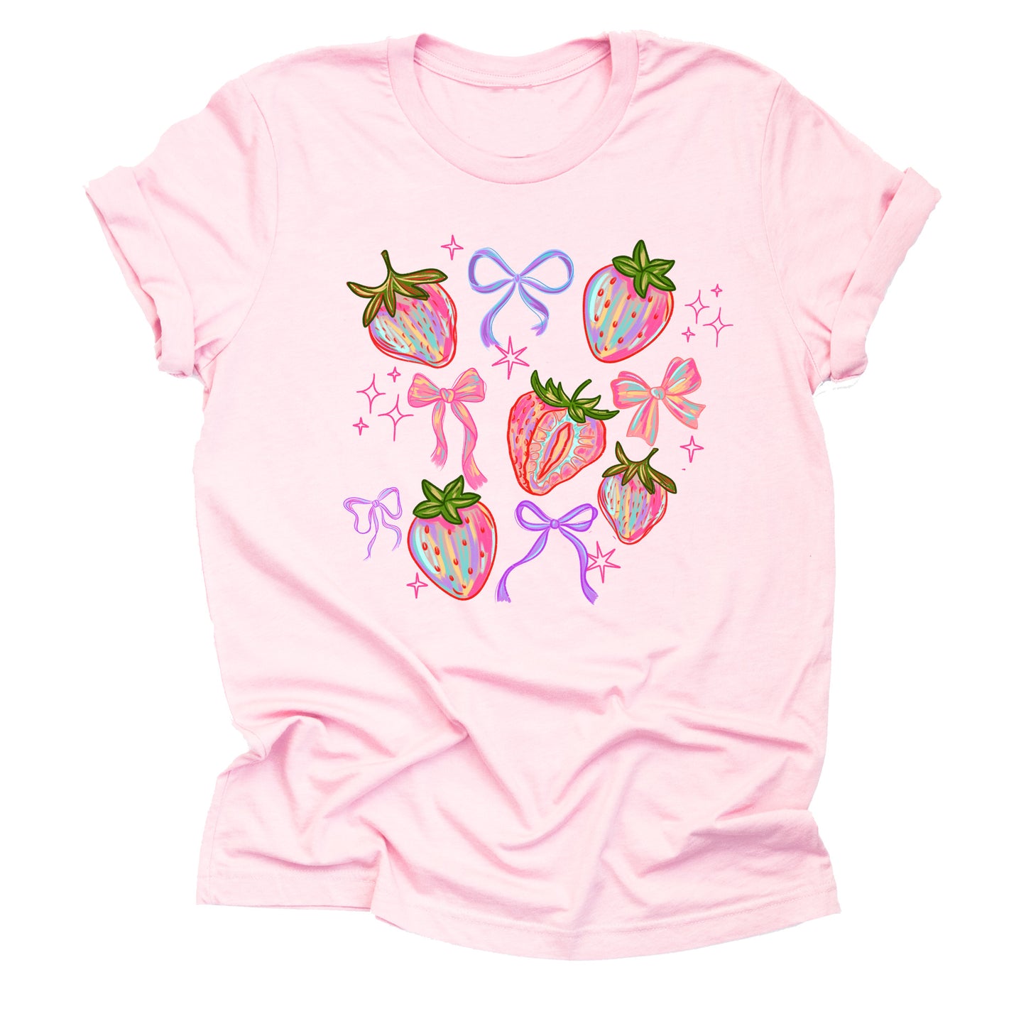 Strawberry Coquette Bow Short Sleeve Casual T-Shirt