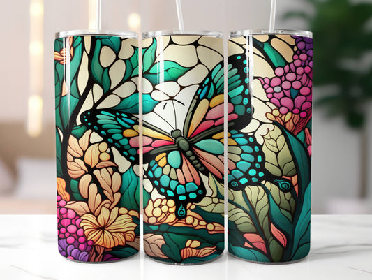 Butterfly Stained Glass Tumbler | Reusable Travel Mug