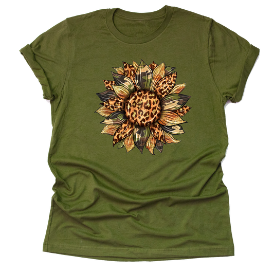 Autumn Camo Sunflower T-Shirt with Cute Graphic Design