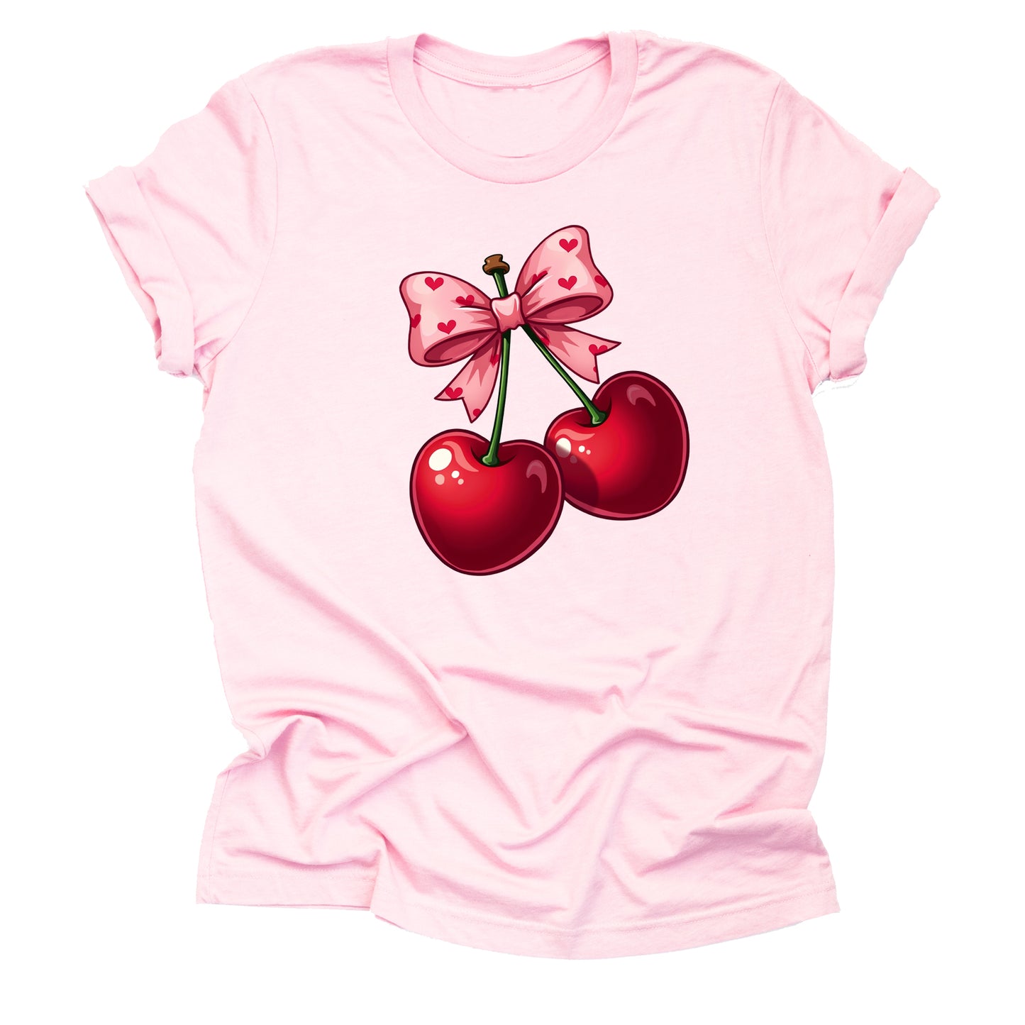 Valentine Cherry Bow Hearts Casual Short Sleeve Shirt