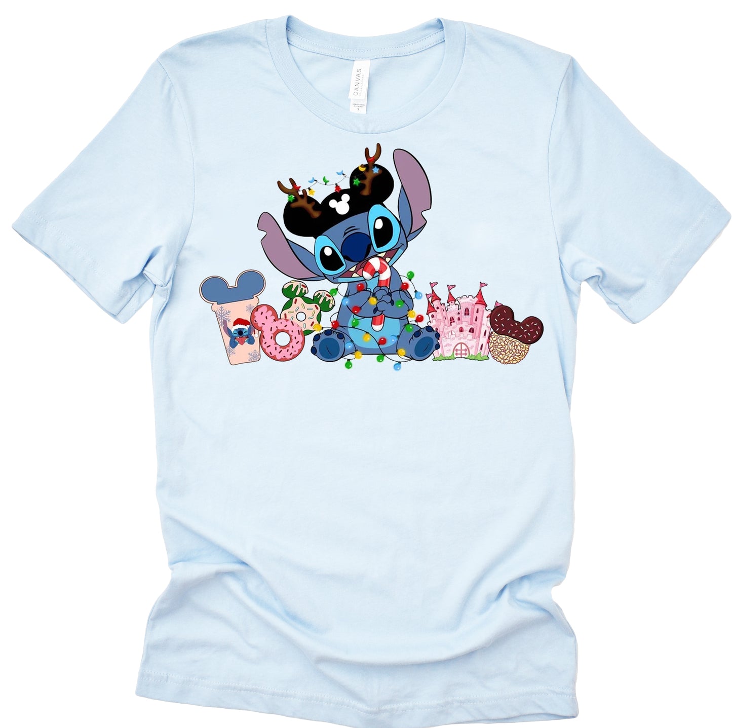 Disney Christmas Candy Stitch Graphic Casual Shirt
