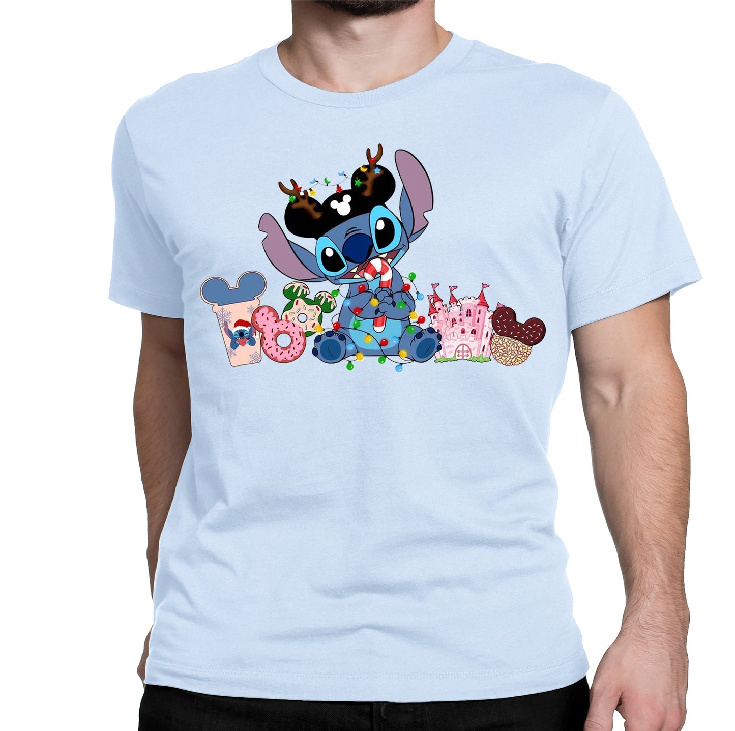 Disney Christmas Candy Stitch Graphic Casual Shirt
