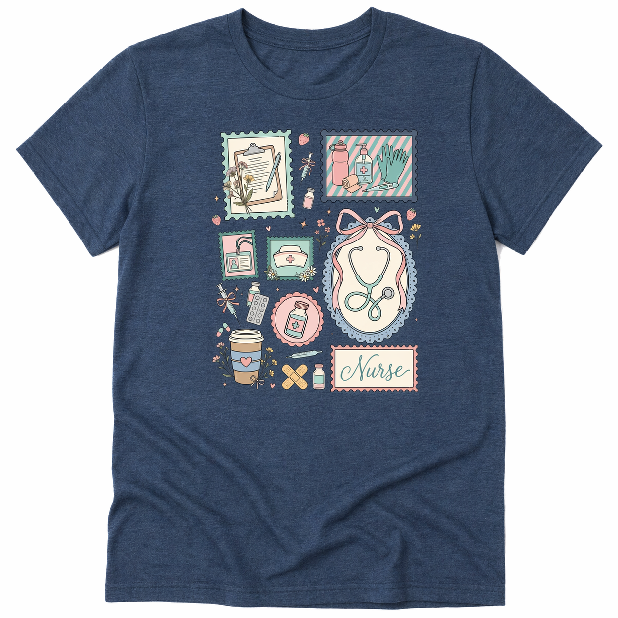 cute nurse graphic t-shirt navy blue stethoscope medical design