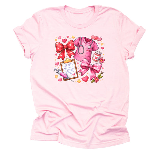 Cute pink nurse shirt with “Scrub Life” design for RN nurses and healthcare workers