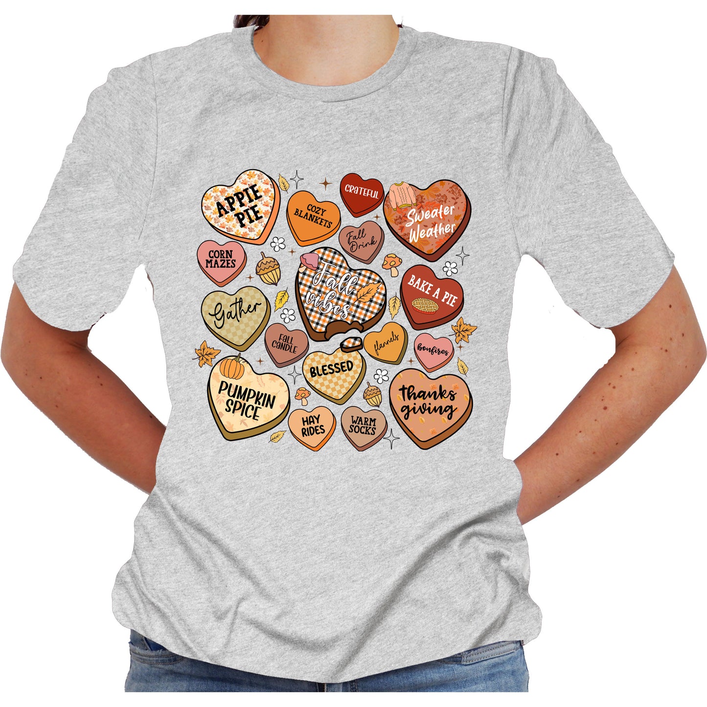 Fall Autumn Candy Hearts Short Sleeve Casual Shirt